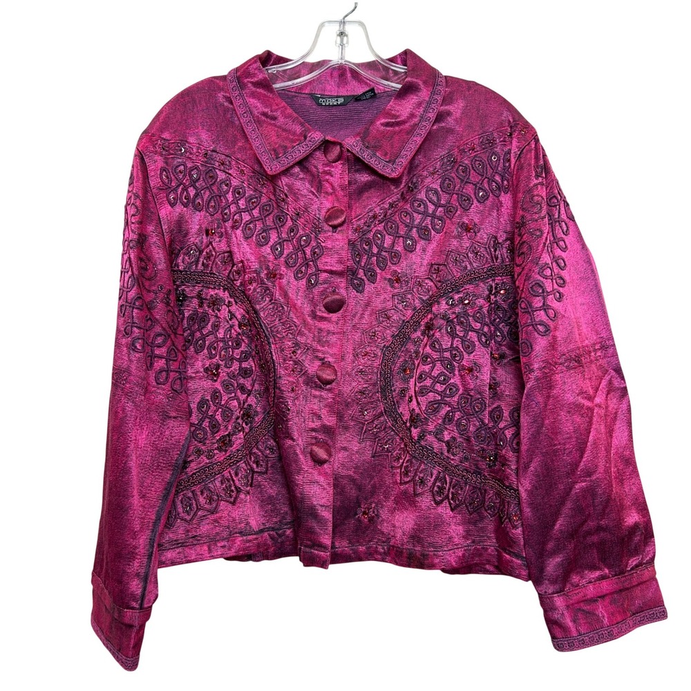 Moka Jacket Womens XL Magenta Silk Blend Embroidered Beaded Y2K Boho Shacket